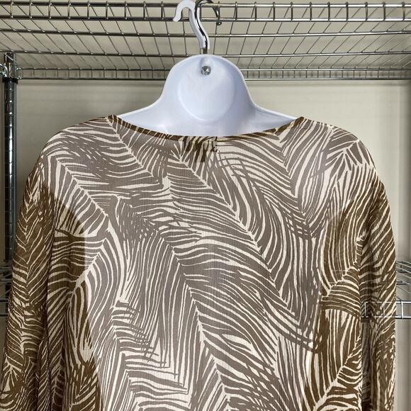 Talbots Women's Sheer Brown Tropical Palm Print Blouse Size XLP Neutral Flowy - Picture 8 of 9